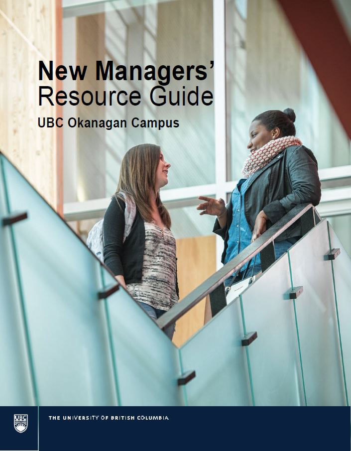 Cover image of UBC Okanagan New Managers' Resource Guide | two women standing and talking