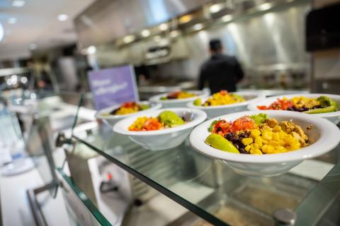 Four bowls of colourful, Healthy food 