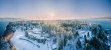 UBC Vancouver campus, aerial shot during a snowy day